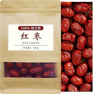Hee Creek Organic Jujube Dates 500g (1.1LB) High Grade Dried Red Dates Fruit Jujubes Healthy Dried Fruit Superfood Snack, No Preservatives, Vegan, Kosher, Sweet Crispy Small Core 大红枣 灰枣
