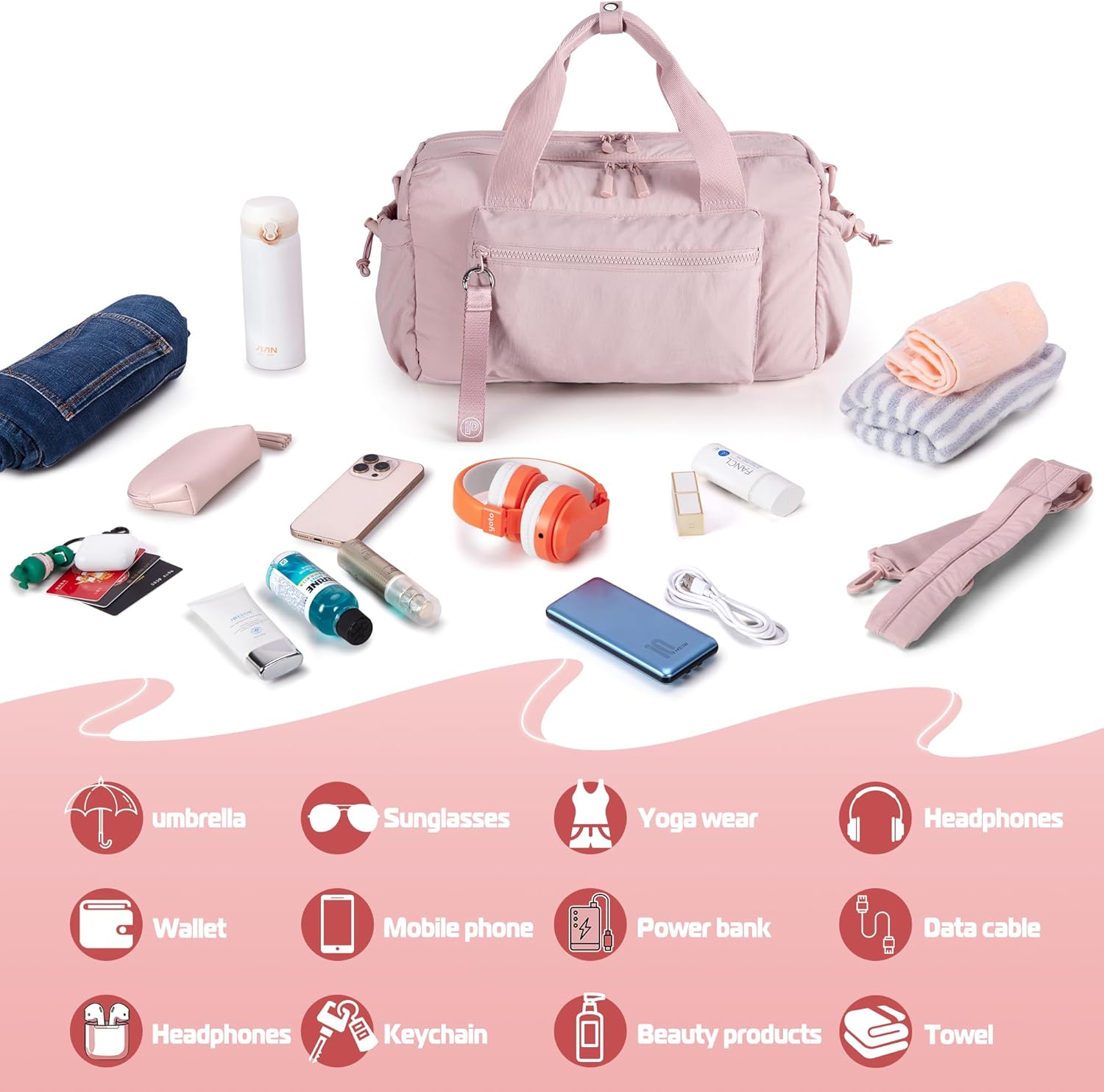 Small Gym Bag for Women, Mini Duffle Bag with Wet Compartment, 12L Travel Carry on Weekender Bag for Sports, Workout and Fitness, Pink - Image 7