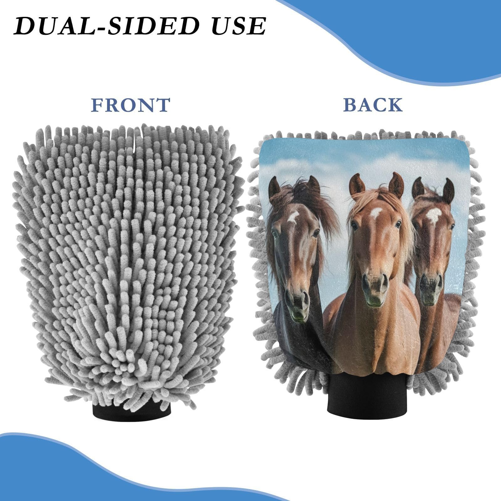 Flradish 2 Pack Thought Horse Car Wash Mitt Chenille Microfiber Lint-Free Scratch Free Ultra-Soft Absorbent Car Wash Mitt 11.8x8.07 Inch