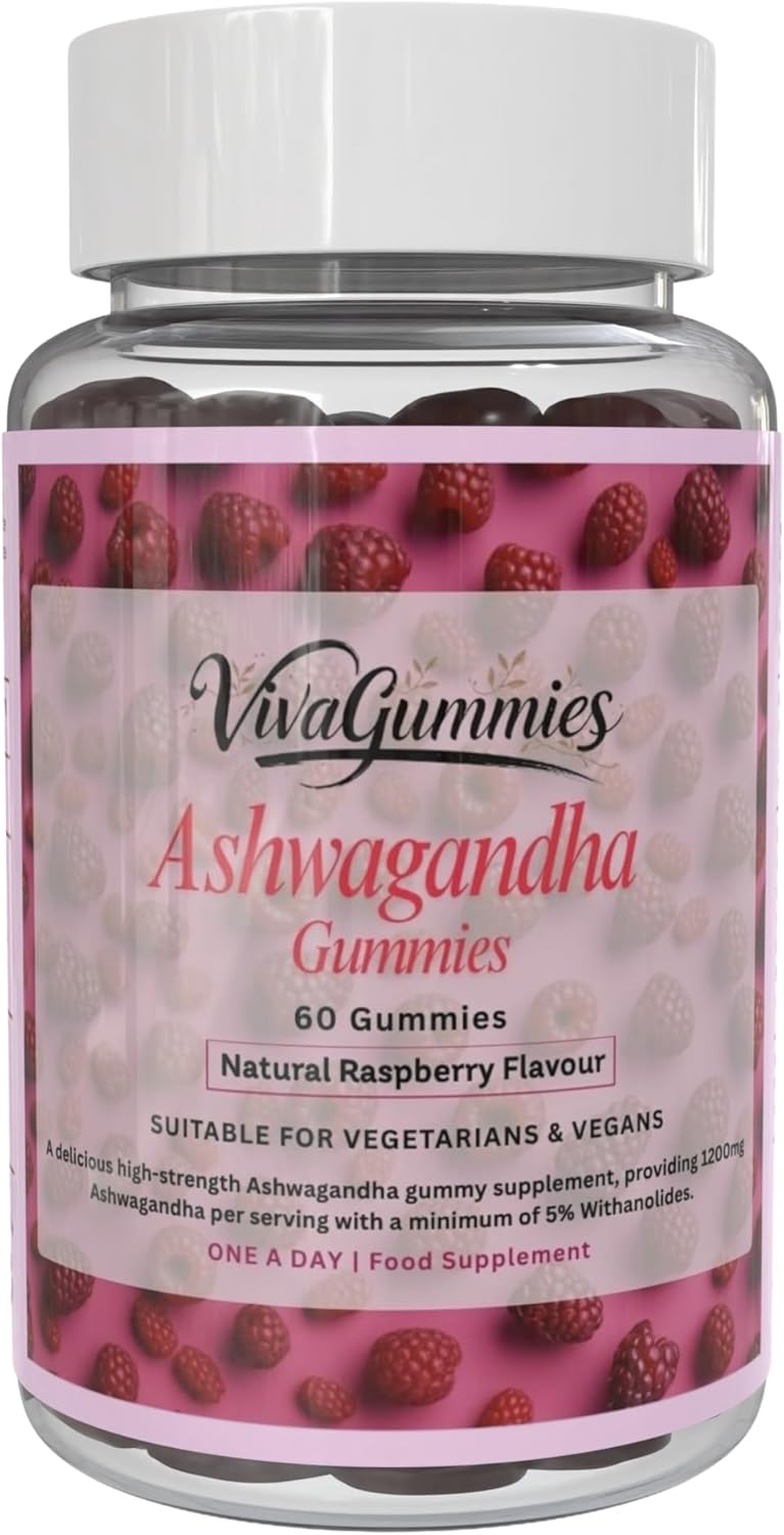 VivaGummies Ashwagandha Gummies 600mg – High Strength with 5% Withanolides – Natural Raspberry Flavour | Energy, Mood & Stress Support | Vegan, Gluten-Free, Non-GMO | 60 Gummies