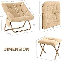 Vista 3 de Silla de Platillo Cómoda, Sillas Plegables para Sala de Estar, Silla de Lona de Pelo Sintético Suave para Dormitorio, Sillas de Lectura