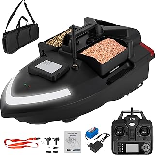 500m RC Köderboot mit GPS & 3 Köderboxen, ABS Angelköder Boot Fernbedienung Futterboot Fischköder Angeln Futterboot, Suchscheinwerfer & 12000mAh Batterie Fischköder-Boot (Schwarz)