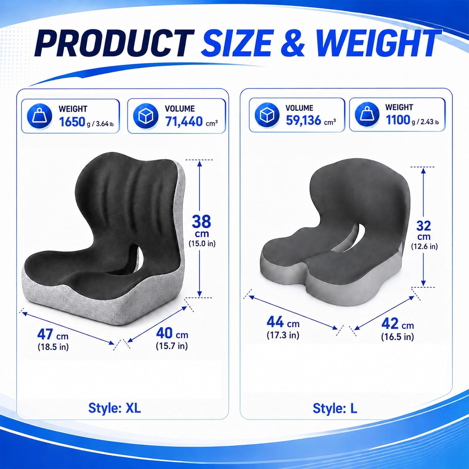 Celinva Orthopedic Seat Cushion –Lumbar Support ，XL Black&Gray