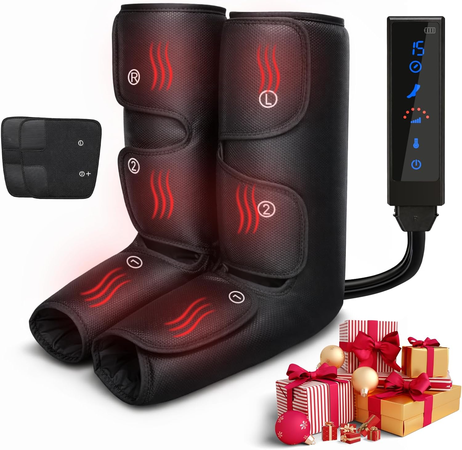 HomeCare Leg Massage with Heat, Electric Leg Massager for Calves and Feet with 4 Modes, 6 Intensity Levels, 3 Timer & LCD Display, Foot Massager for Women and Men at Home or Office