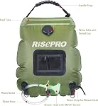 Solar Shower Bag, RISEPRO 5 gallons/20L Solar Heating Premium Camping Shower Bag Hot Water with Temperature 45°C Removable Hose on/Off Switchable Shower Head Hiking Climbing Summer Shower