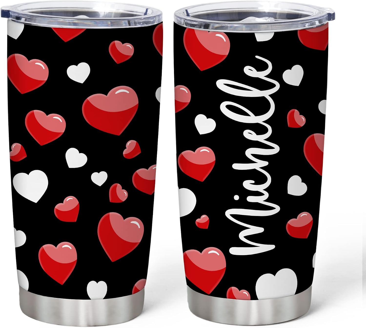Hyturtle Personalized Valentine's Day Gifts For Wife Her - Anniversary Birthday - Heart Print Custom Name Stainless Steel Tumbler 20oz With Straw Lid - Valentine Heart Gifts For Her Women Girl Couple
