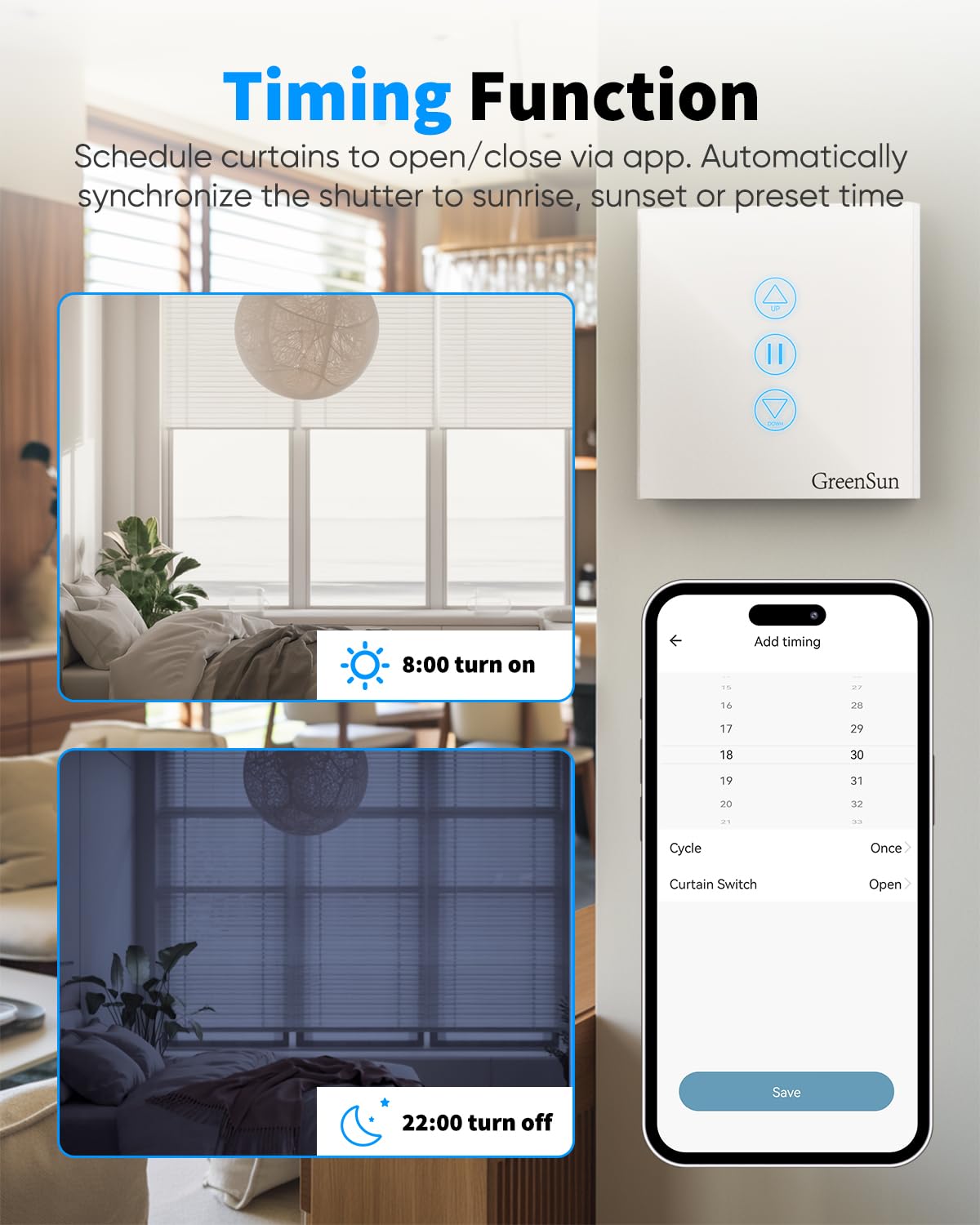 Interruttore WiFi, GreenSun Interruttore Per Tapparelle, Compatibile con Alexa e Google Home, Smart Life/Tuya APP Controllo Remoto, Per Aprire e Chiudere le Tende, 4PCS