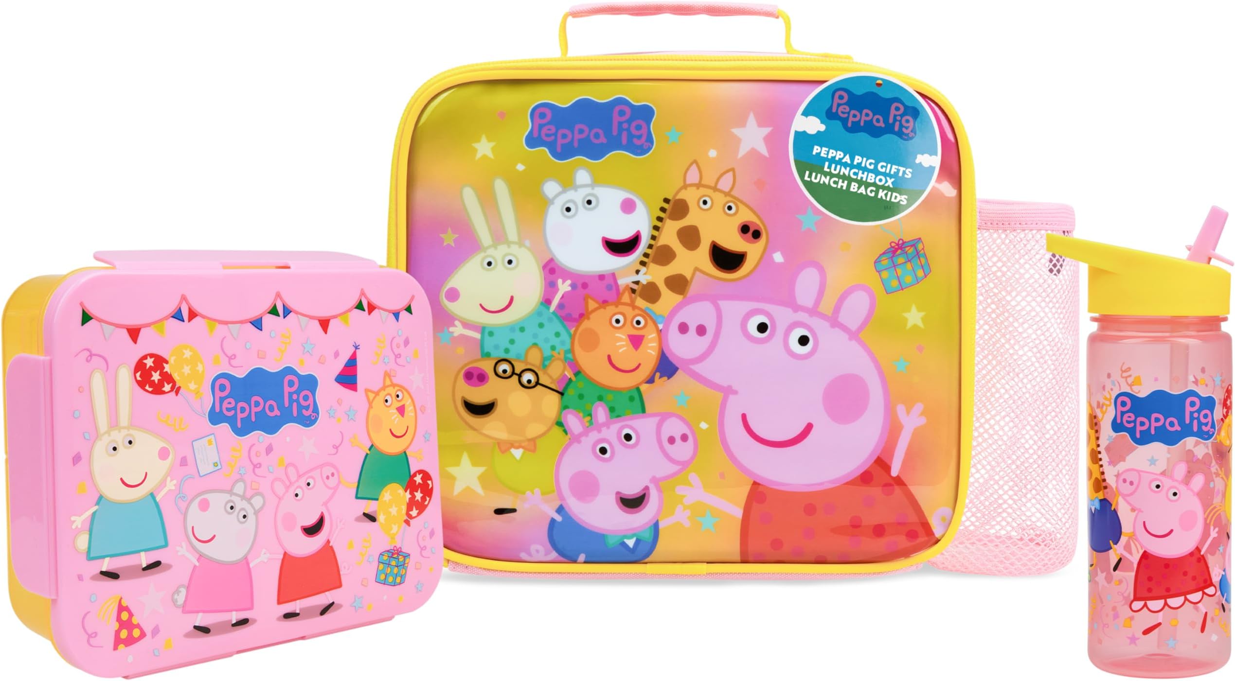 Get Trend Peppa Pig Water Bottle Lunch Bag & Lunch Box for Kids 3 Pcs Set School Supplies Snack Box BPA Free Leakproof for Travel Picnic Holiday (Multi Peppa Pig)