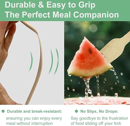 Miniatura 4 de Juego de cubiertos desechables de madera  6.3 pulgadas de longitud biodegradables  Juego de cubiertos de bambú compostable para fiestas, camping,