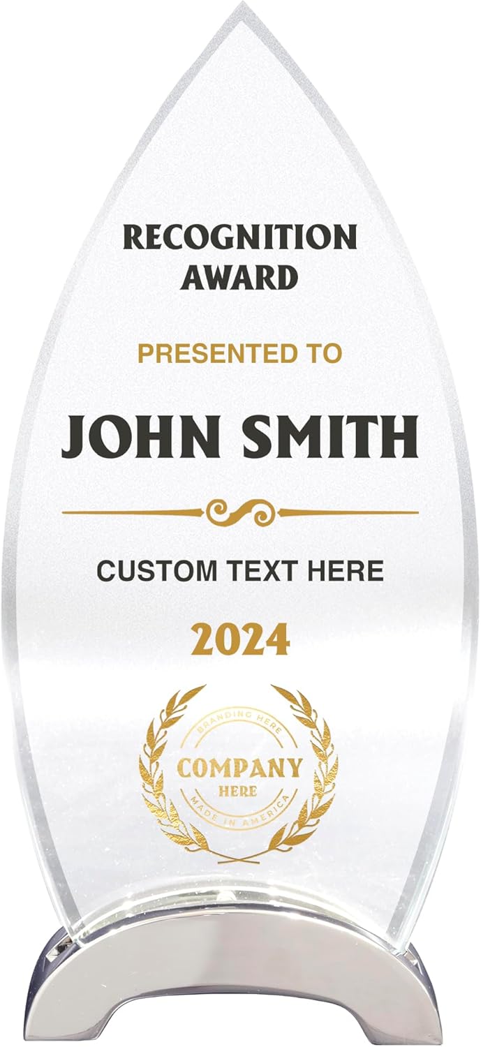 9 1/4" Personalized Glass Plaque for Awards and Trophies, Custom Award for Employee of the Month, Retirement, Leadership and Appreciation Gift Glass Awards F (D5) - Image 2