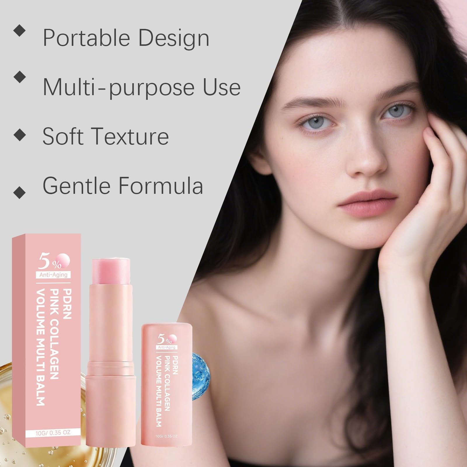 PDRN Pink Collagen Volume Multi Balm, nawilżający krem do oczu-10 patyczków | Nawilżający podkład do makijażu twarzy i podkładu, nielepki nawilżający wchłaniający Rapinde do ust, oczu i szyi