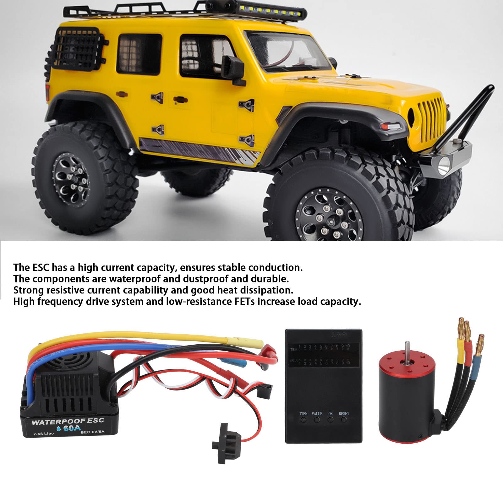 Bezszczotkowy ESC 60A z płytą programistyczną, silnik bezszczotkowy 2300kv z uchwytem wtykowym 4 mm do samochodów osobowych i ciężarowych RC 1/10 1/8