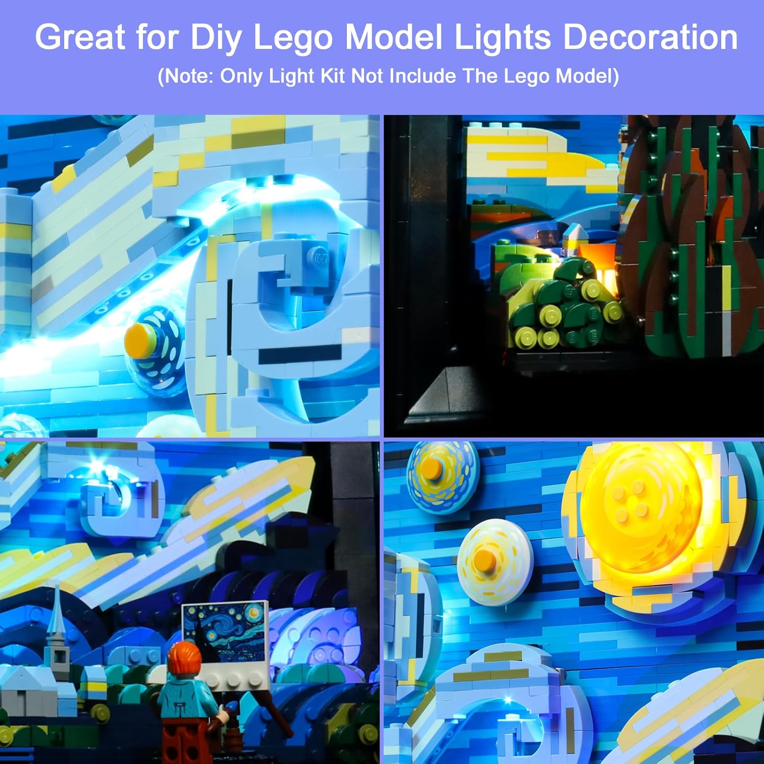 Upgraded Light Kit Compatible with Lego Van Gogh Starry Night Toy Blocks, Lights Decoration Compatible with Lego 21333 (Model Not Included)