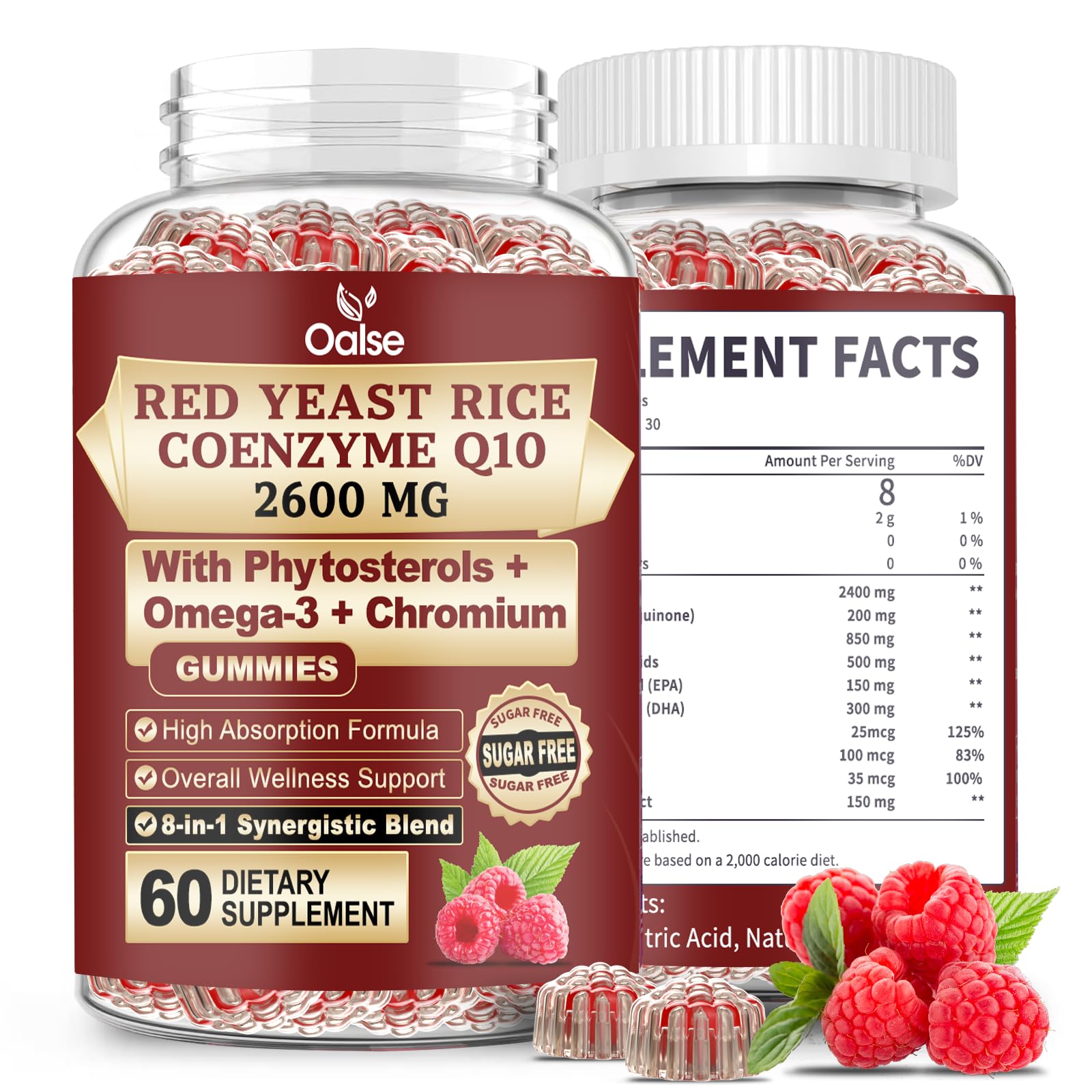 Red Yeast Rice with CoQ10 Gummies, 2400mg Red Rice Yeast Gummy, 200mg CoQ10