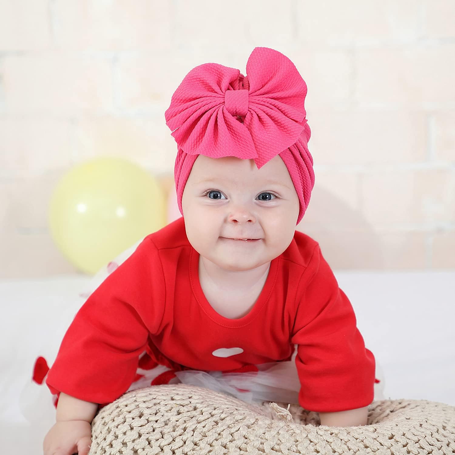 Cinaci 8 Pack Solid Knotted Bowknot Big Hair Bow Beanie Turban Hats Caps Wide Headwraps for Baby Girls Infants Toddlers Little Kids - Image 4