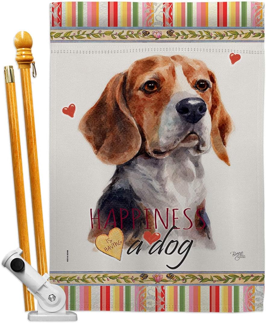Beagle Hound Happiness House Flag Animals Dog Puppy Spoiled Paw Canine Fur Pet Nature Farm Animal Creature Small Decorative Gift Yard Banner Made In USA 28 X 40