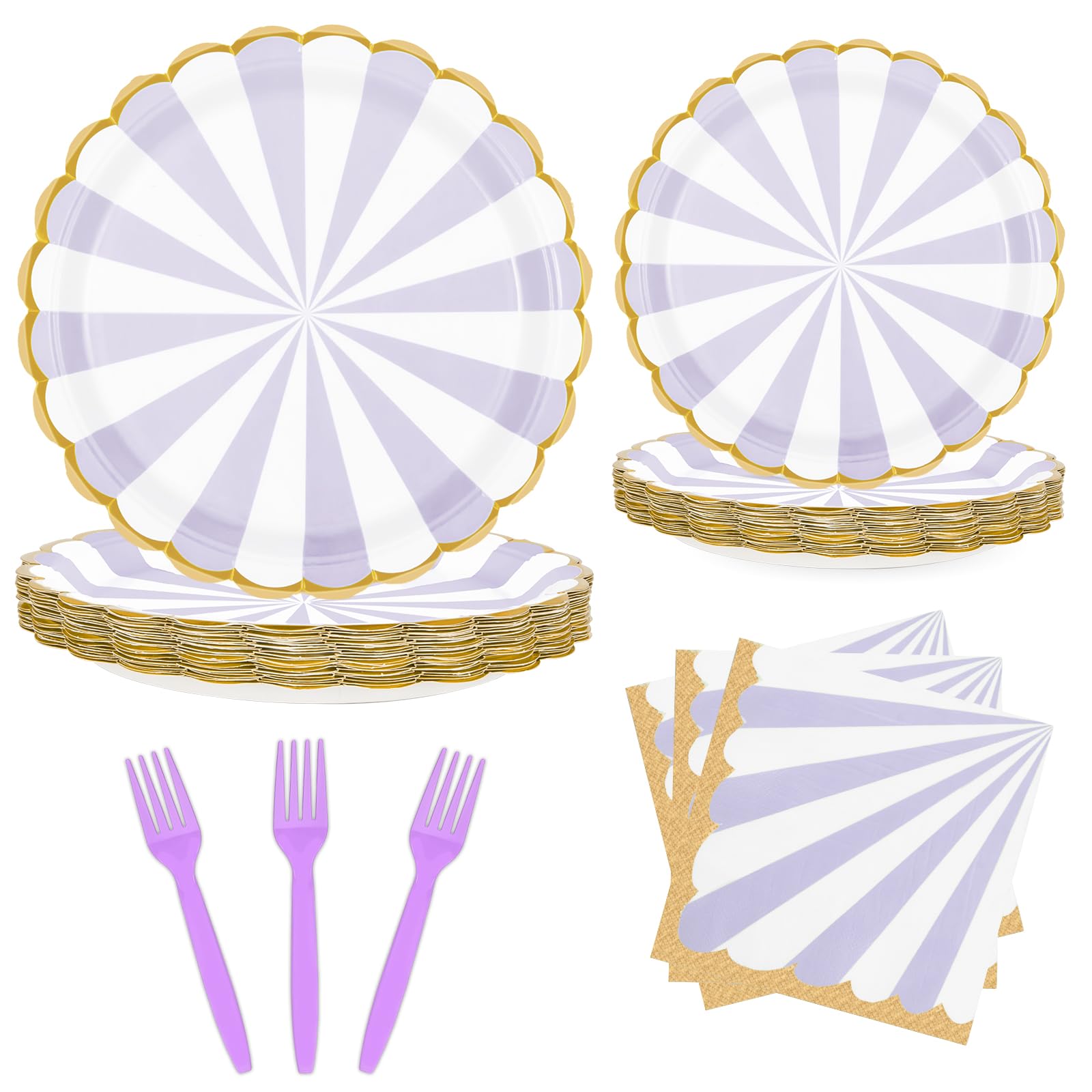 96PCS Party Plates, Purple Paper Plates and Napkins, Disposable Tableware Set, Party Supplies for Kids Birthday Wedding Baby Shower Picnic, Serve for 24 Guests, Purple and White