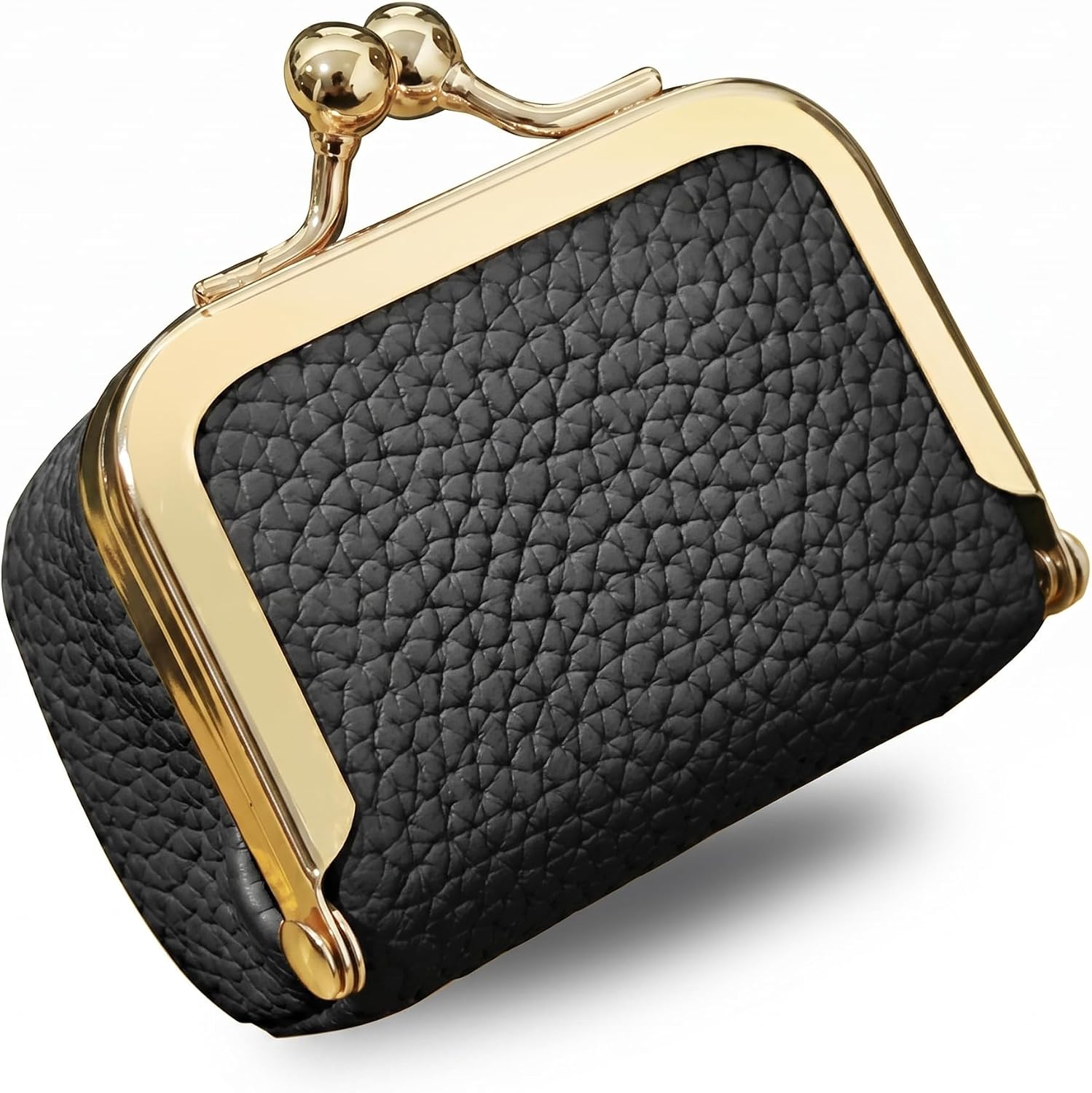 Genuine Leather Coin Purse for Women, Mini Kiss Lock Coin Pouch, Small Change Purse, Tiny Storage Pouch for Coins, Jewelry, Earbuds and Small Essentials