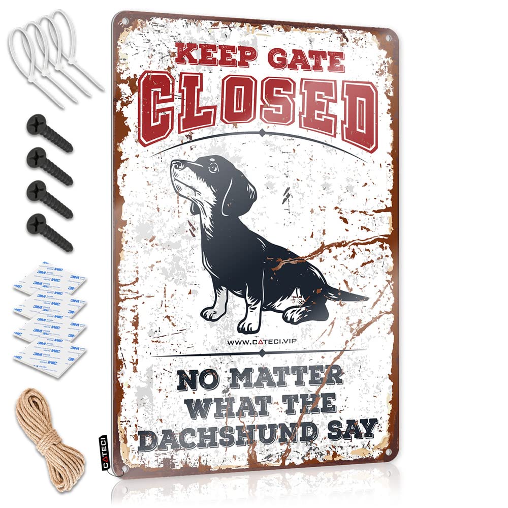 STWNVOITV Little Man Cave Sign Keep Gate Closed No Matter What The Dachshund Say Sign Metal Bar Signs Funny Desk Signs(30X40CM)