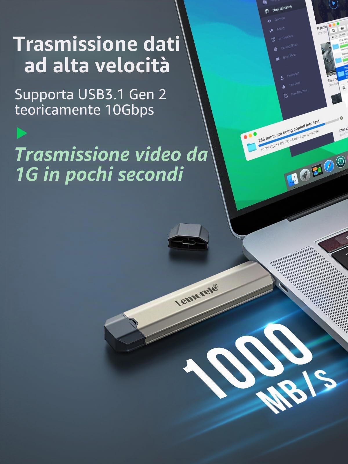 Lemorele SSD Case, Hard Disk Enclosure M.2 NVMe PCIe, USB C 3.2 Gen 2 10Gbps UASP, M.2 USB Adattatore per 4TB M Key/M+B Key 2230/2242/2260/2280 SSD, Supporta iOS, Android, Linux, Windows, MacOs