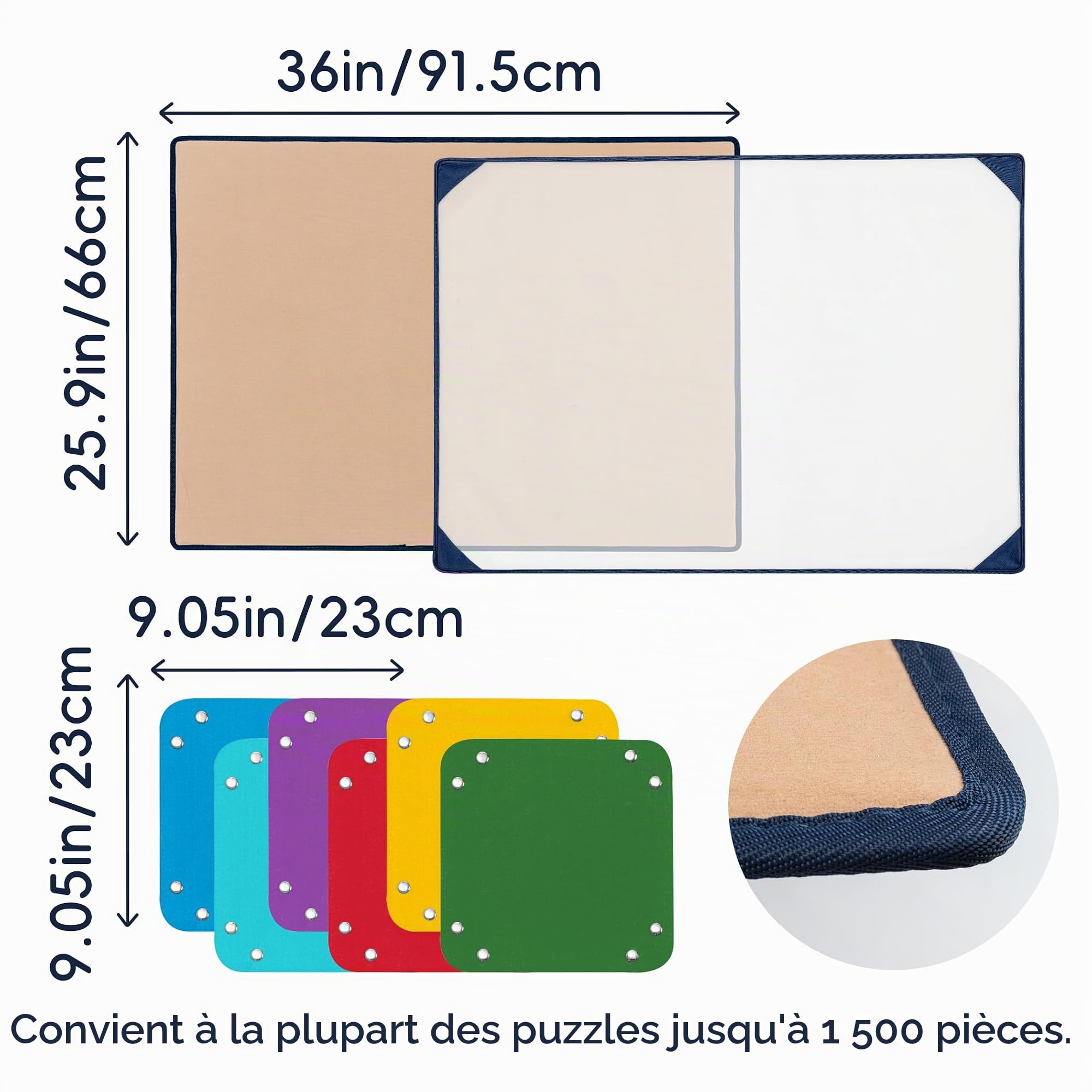 Tektalk Planche puzzle avec 6 plateaux de tri de couleurs - Tapis puzzle portable avec surface antidérapante, couvercle anti-poussière pour le rangement - Jusqu'à 1500 pièces - Kaki