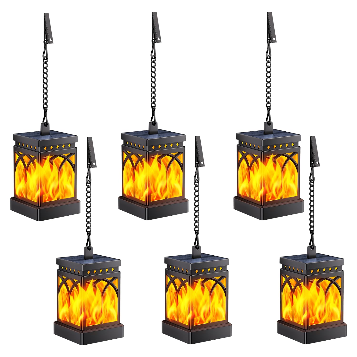KOOPER Lot de 6 lanternes solaires d'extérieur étanches, modes de flamme vacillante améliorés + modes constants à suspendre pour l'extérieur, lanternes décoratives d'extérieur pour table de jardin