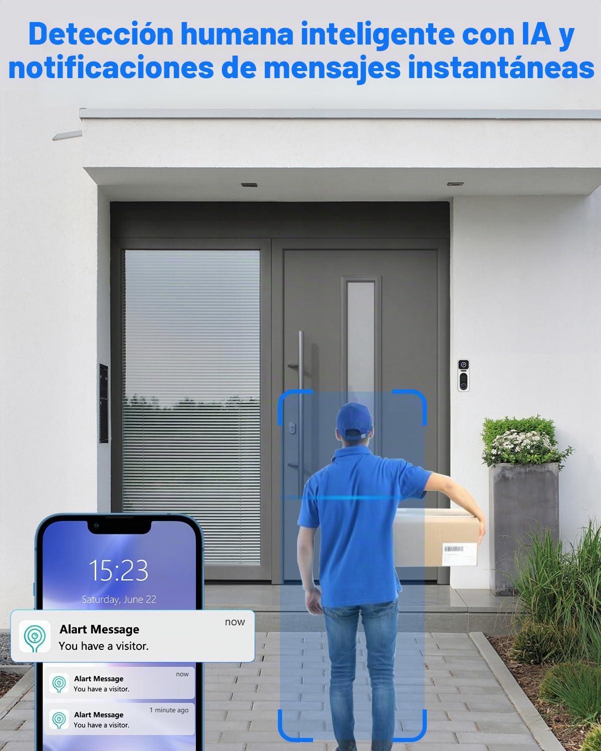 UCOCARE Timbre Inalámbrico con Cámara Exterior Impermeable, 4MP QHD WiFi Videoportero Timbre, Tarjeta de Memoria de 32 GB Incluida, Sin Tarifa de Suscripción Mensual, Detección Humana,Visión Nocturna