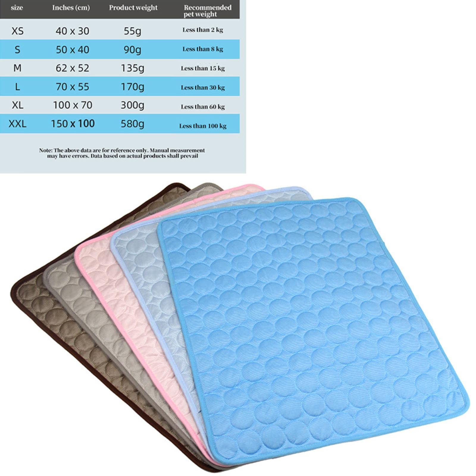 KOOBS Hundedecke Hundekühler Atmungsaktive Decke Ice Seidenkissen Waschbarer Kissen Sommerkissen Hund Und Katzendecke-Blue,L 70X55Cm
