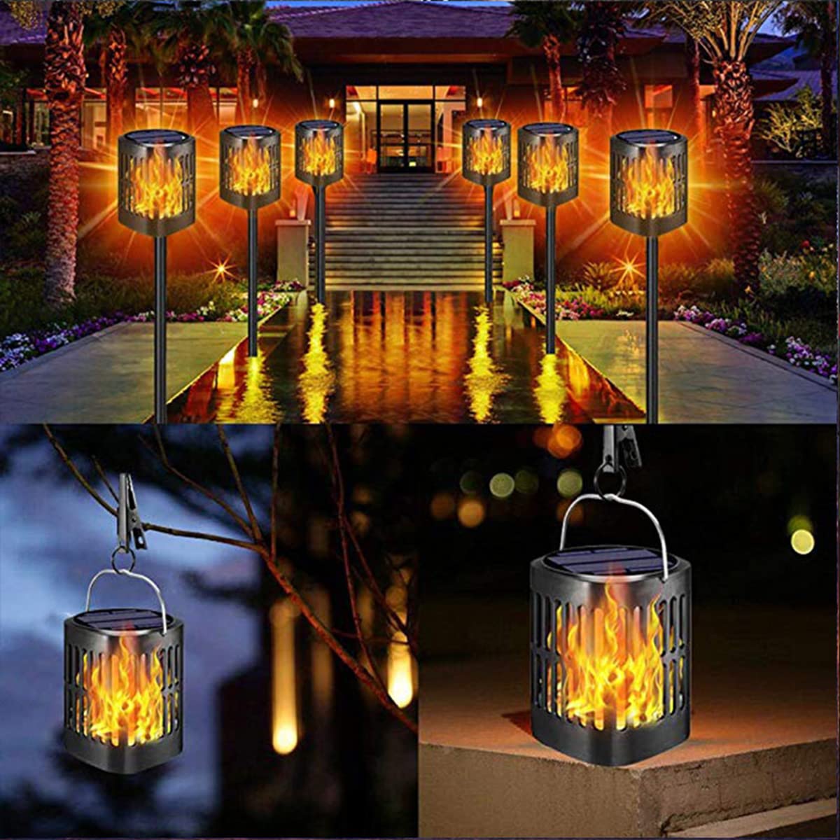 Solarleuchten Für Außen, Solar Flammenlicht Mit Realistischen Flammen, Solar Gartenleuchten 96 Led Solarlampe IP65 Wasserdicht Garten Fackeln, Automatische EIN/Aus, Für Außen, Hinterhöfe, Rasen