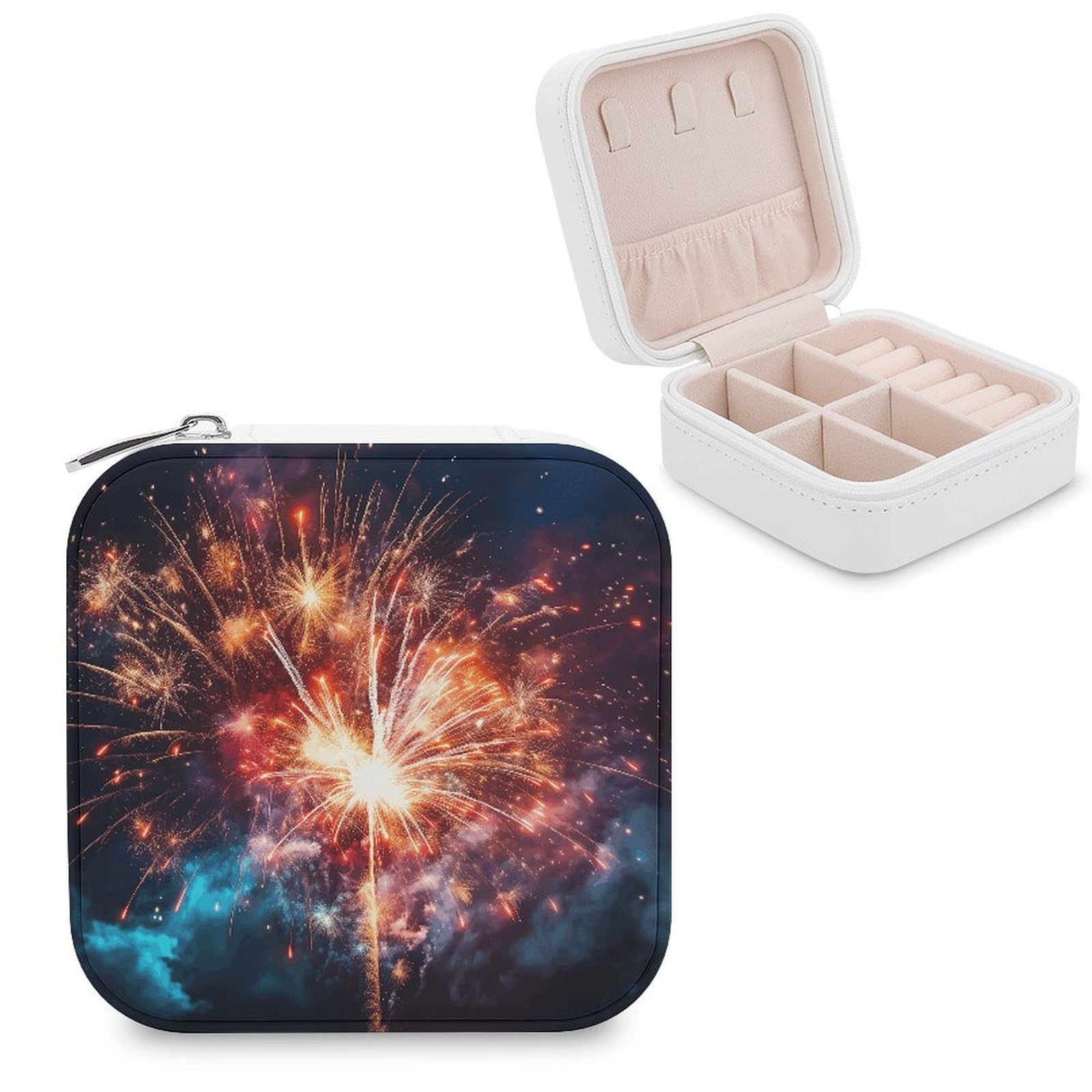 VstaDank Explosion Firework Travel Jewelry Case Small Portable Jewellry Organizer Box PU Leather Organizer Boxes Personalized Jewellery Storage Holder Gift for Womens Rings Earrings