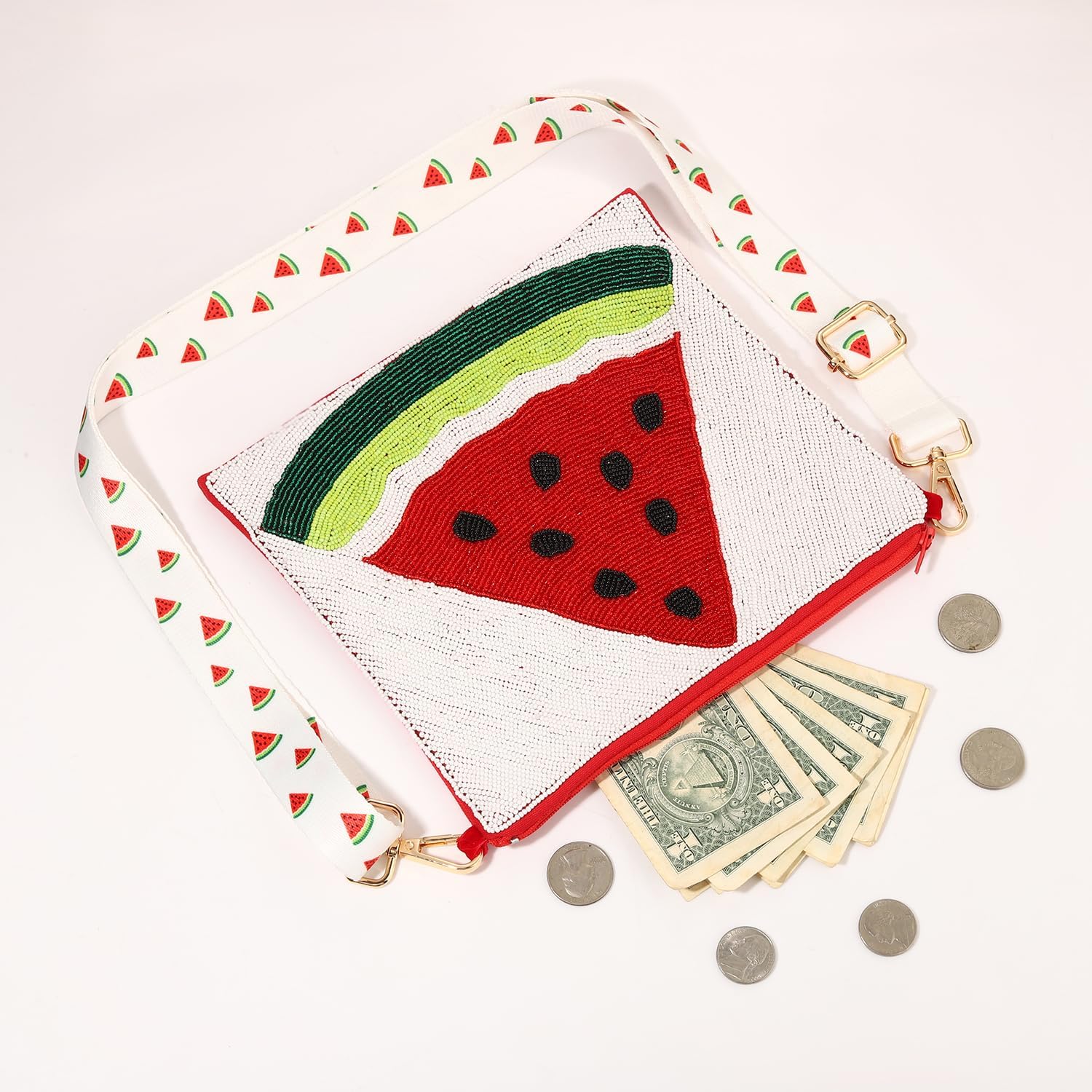 NVENF Beaded Strawberry Purse for Women Tropical Fruit Crossbody Purse Summer Beach Shoulder Bag Accessories Outfits Gifts