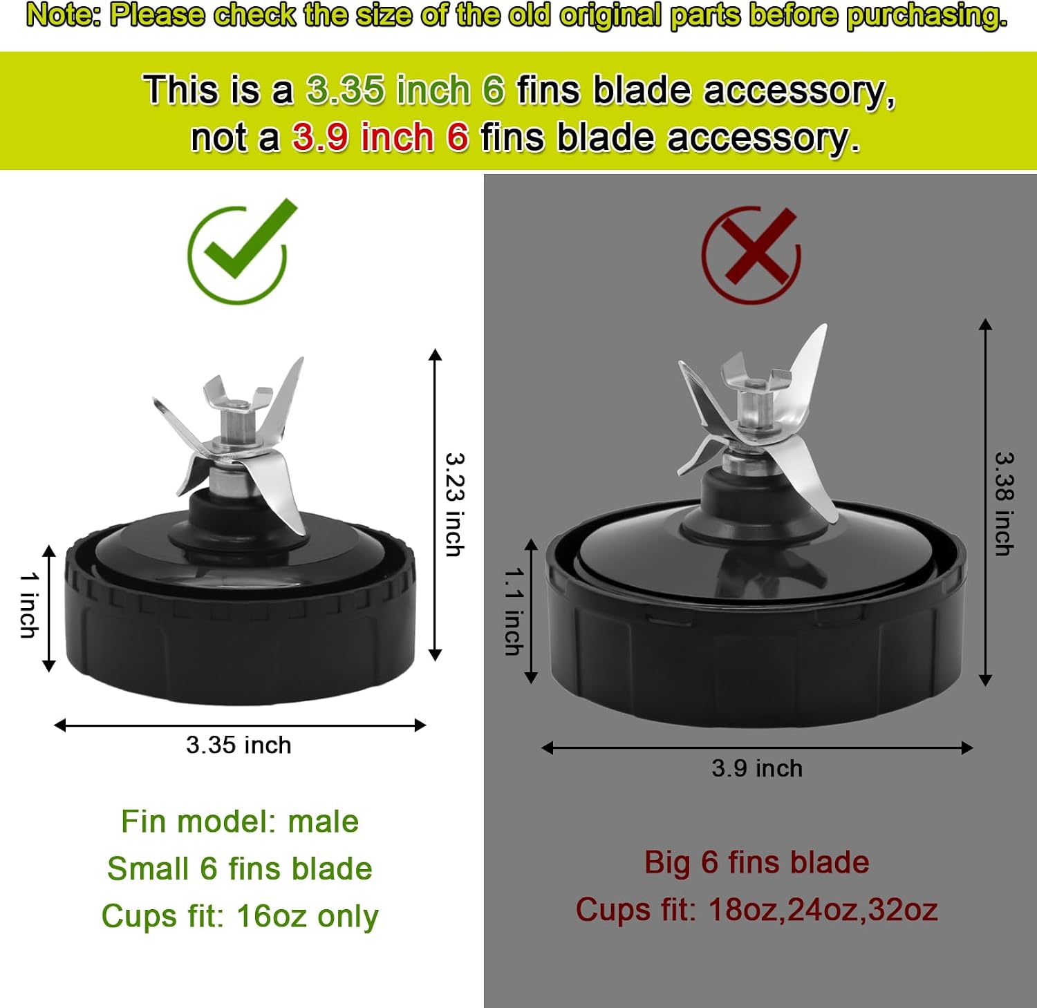 Ninja Blender Blade Replacement-6-Fins Male Extractor Blade Assembly for Nurti Ninja BL610 BL660 BL663 BL770 BL780 BL740 BL773 BL663CO BL665Q,Fit for 16OZ Cup Accessories