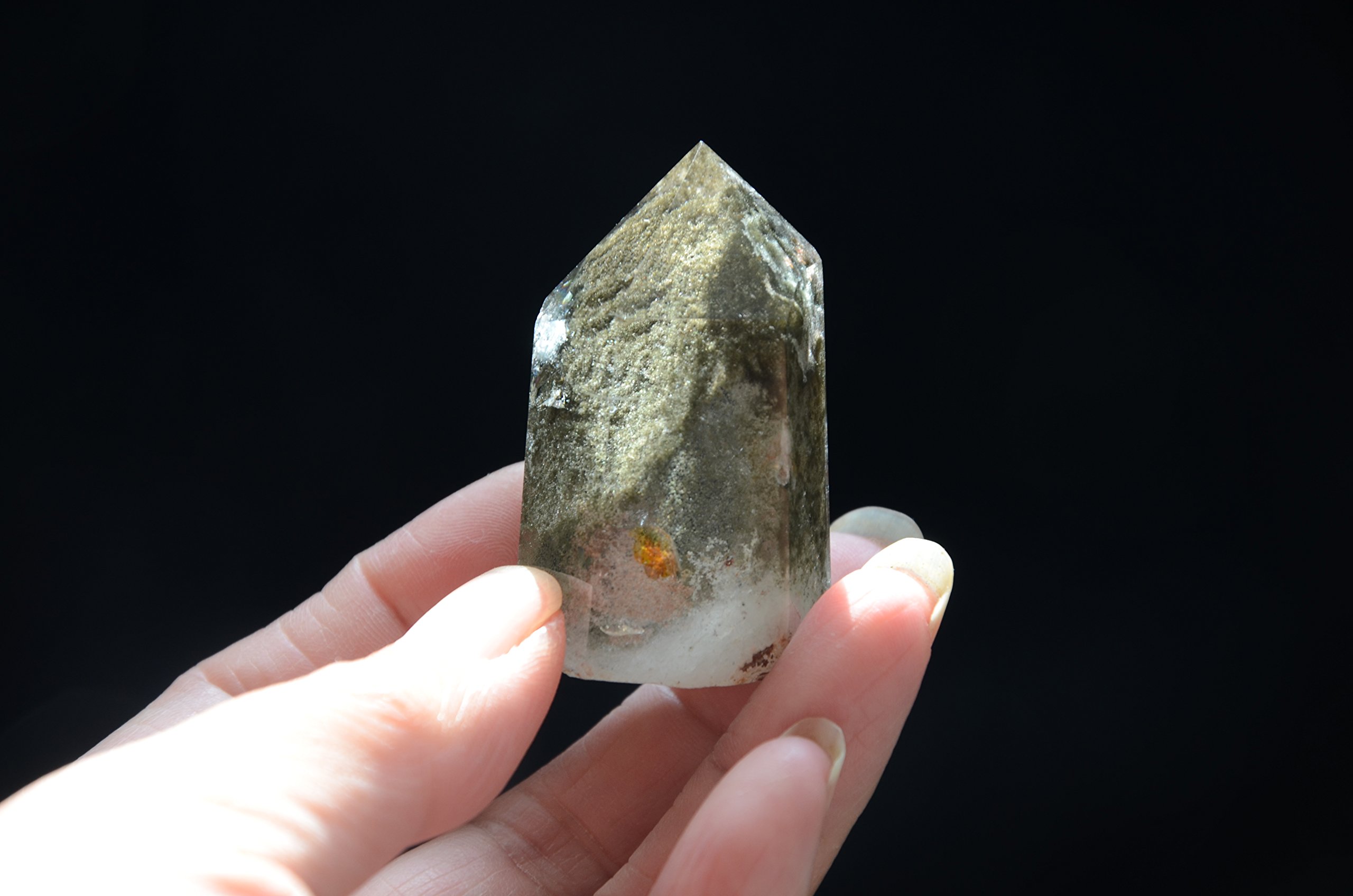 Real Tibet Himalayan High Altitude Clear 6 Sided Single Terminated Crystal Point Quartz Bacchetta da 1,85 Pollici con Fantasmi Verdi Spirituale Crystal Specimen