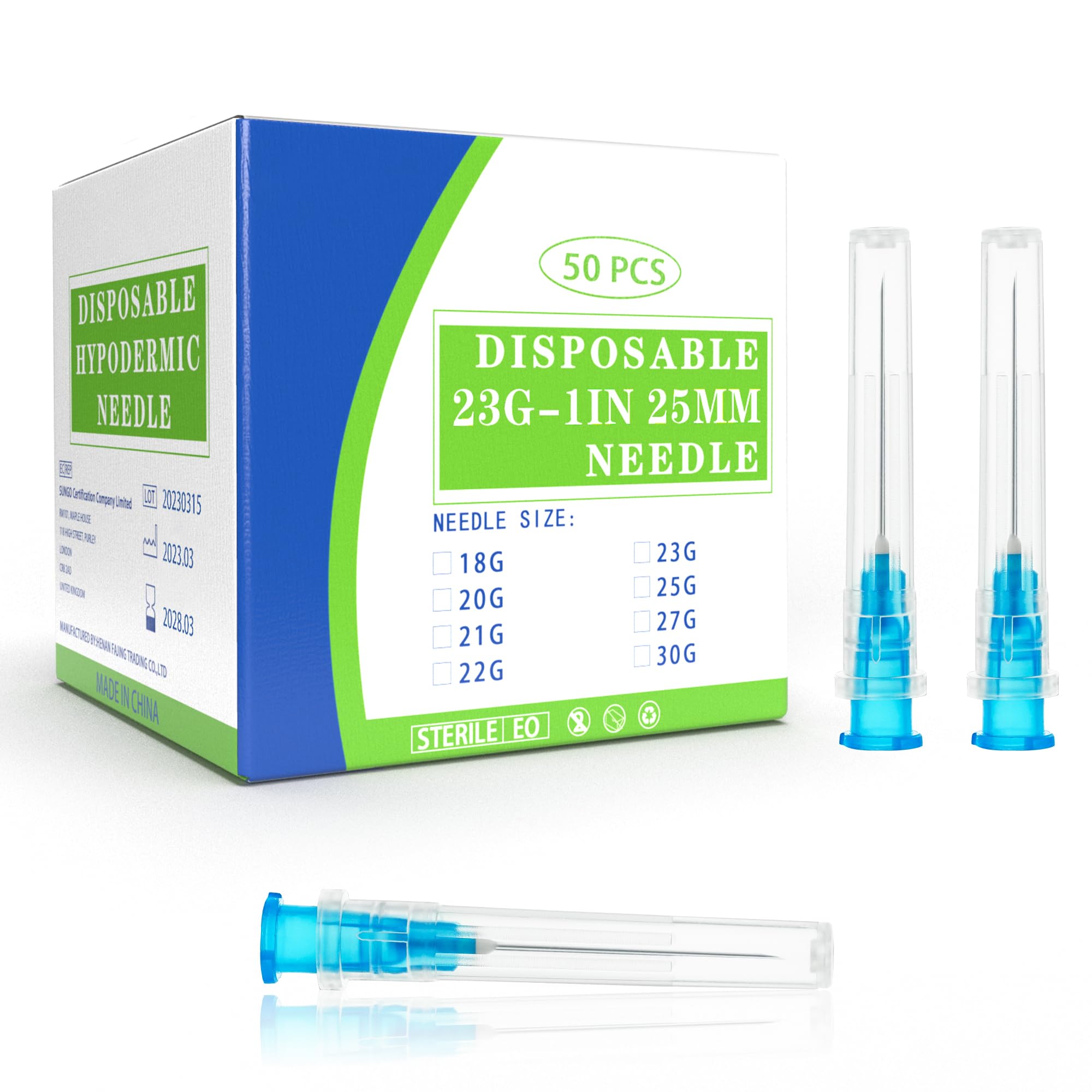 Photo 1 of 23 Gauge 1 Inch Disposable Needles with Caps - Luer Lock Lab Dispensing Accessories Individually Wrapped, Box of 50