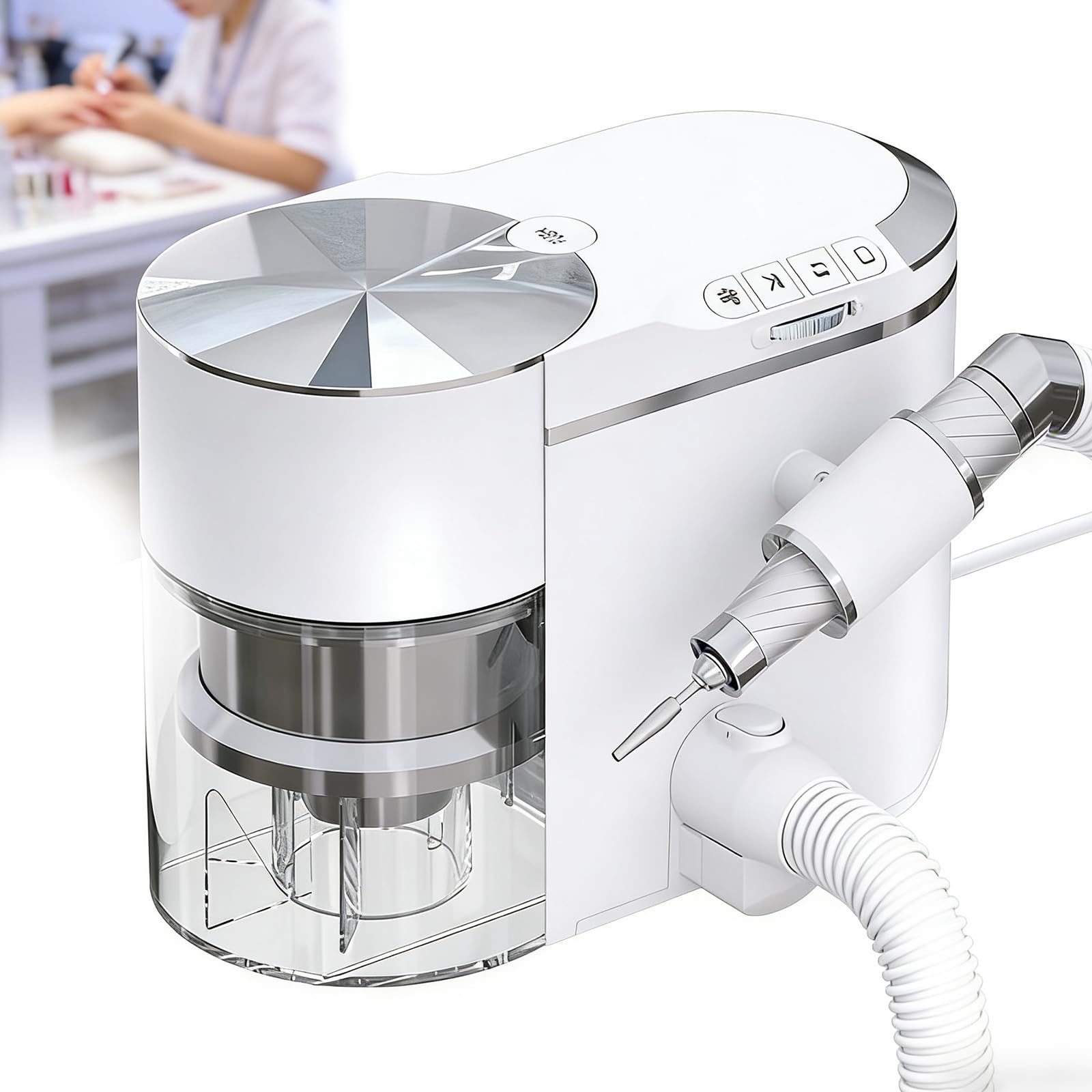 Kit de colector de polvo y taladro de uñas con bajo ruido y succión ajustable para manicura en salón y hogar
