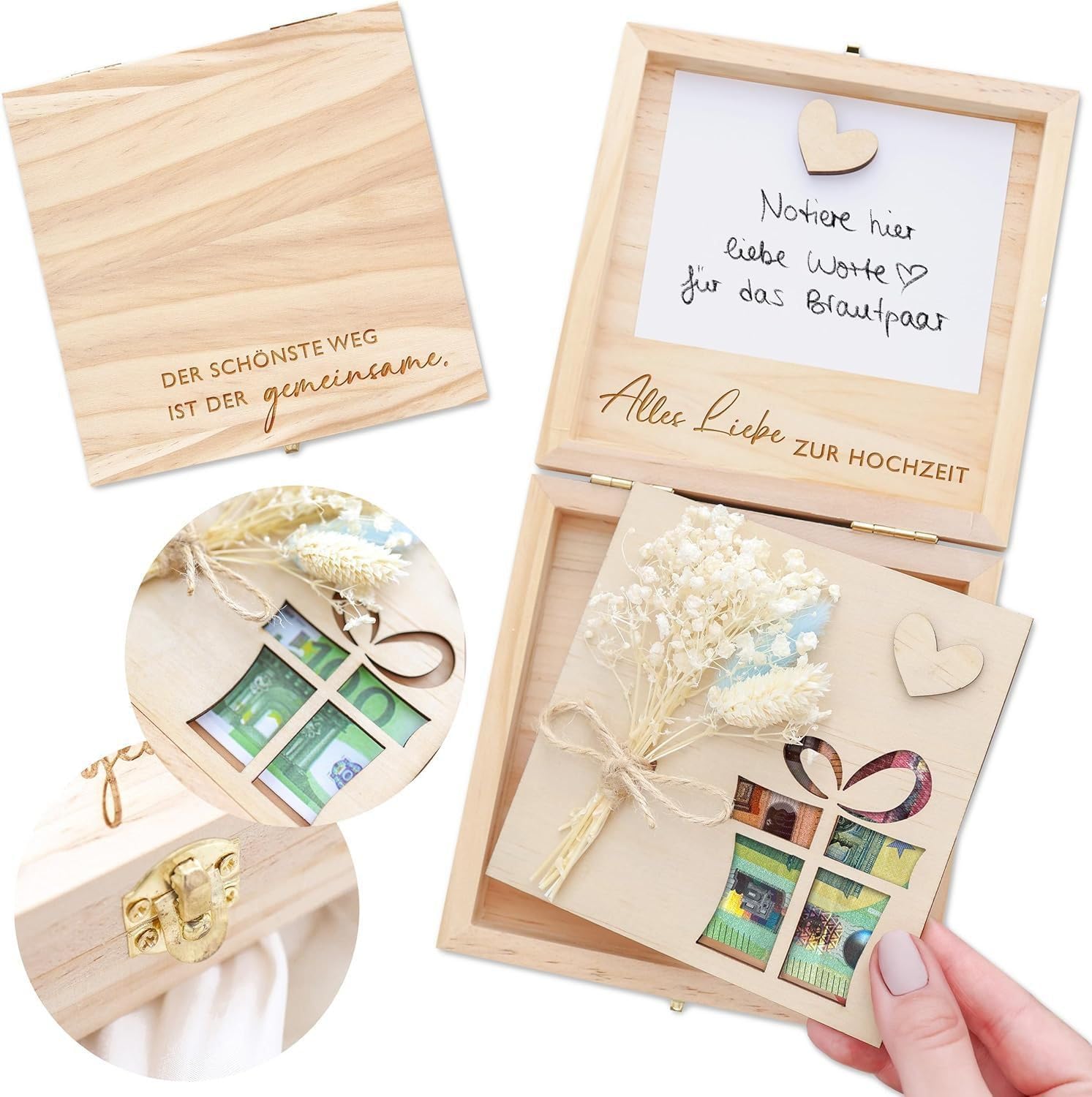 CCAIPU Wooden Wedding Money Gift Box, Exquisite Versatile Cash Gifts Box Book Form Wedding Gifts for Bride Groom Newlyweds