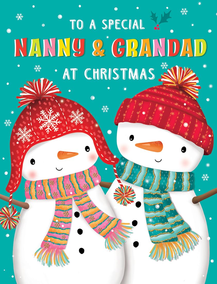 Piccadilly Greetings Character Christmas Card, Couple Nanny & Grandad, Big snowmen - 9 x 6 inches
