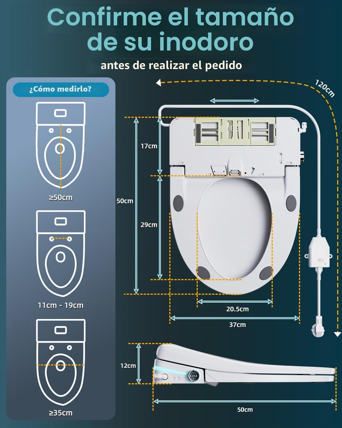Asiento de Inodoro Inteligente con Calefacción y Agua Caliente, Tapa WC Japonesa con Chorro de Agua, Secador de Aire Templado, Apertura Automática y Función de Aroma, Tapas de Water Eléctrico