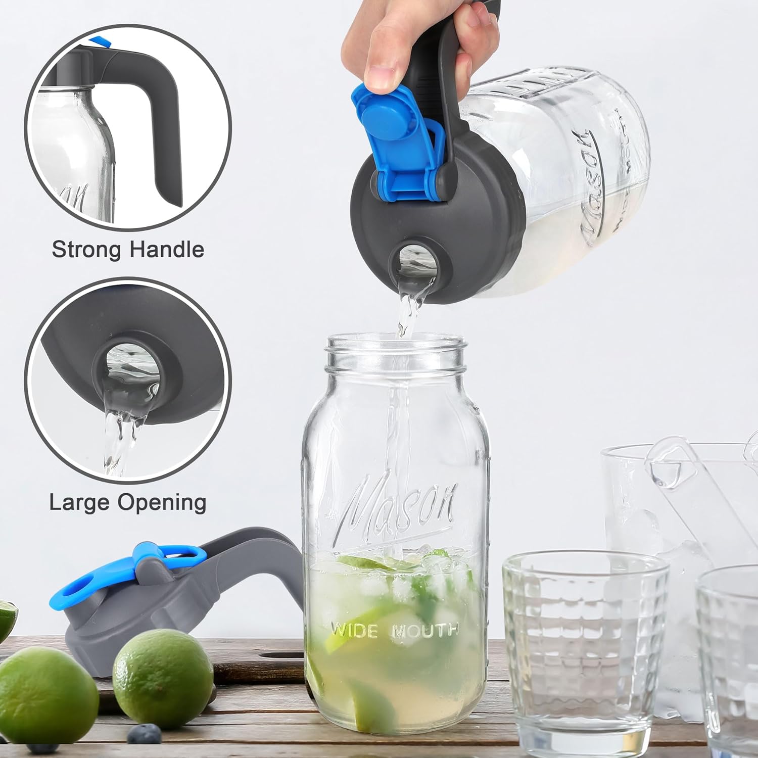 3 Pack 64oz Glass Mason Jar Pitchers with Airtight Lids - Sun Tea & Cold Brew Pitchers, Ideal for Lemonade, Coffee, Flavored Water - Image 4