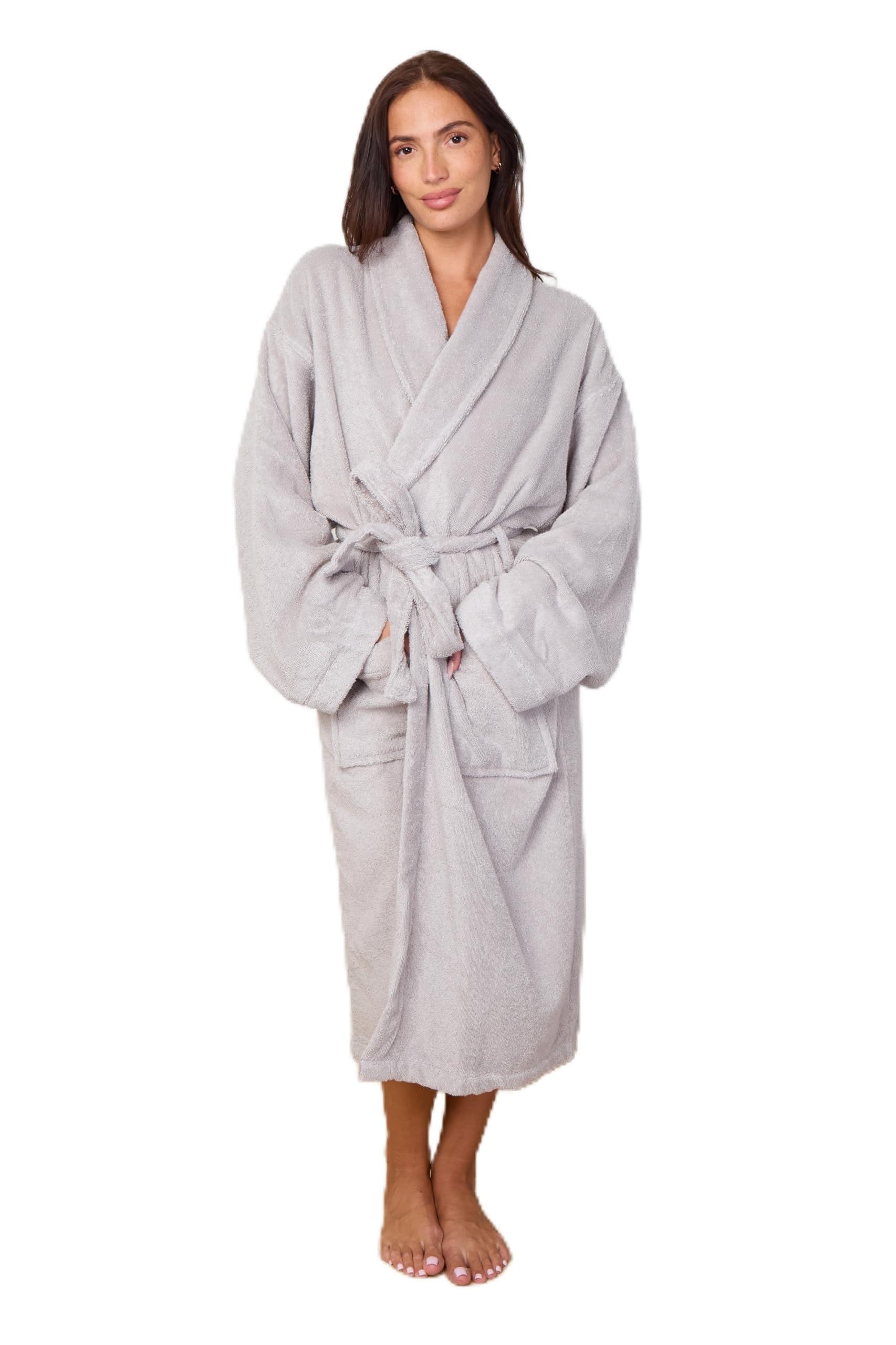 GC GAVENO CAVAILIA Terry Bathrobe Men Women | Shawl Collar Flannel Bath Robes for Men Ladies | Terry Towelling Dressing Gowns Womens Bath Robe Spa Hotel Nightwear, Silver