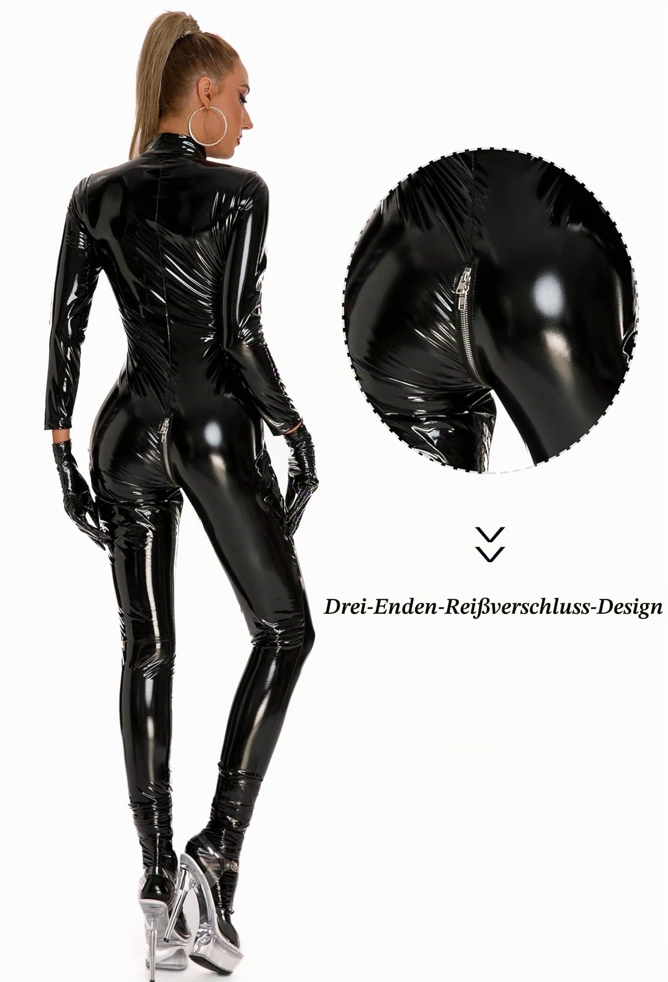 FEOYA Latex Dessous Frauen Sexy Damen Wet Look Bodysuit Sexy PU Leder Figurbetontes Kleid Bodysuits Damen Nachtwäsche Clubwear Tanzparty Kostüm Kostüm