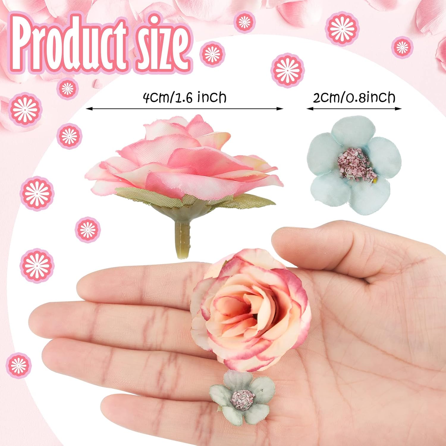Janinka 174 Pcs Fake Mini Flowers for Crafts Small Silk Artificial Fabric Flowers Bulk for DIY Wedding Birthday Party Wreath Decor, 2 cm 4 cm(Multicolor) - Image 2