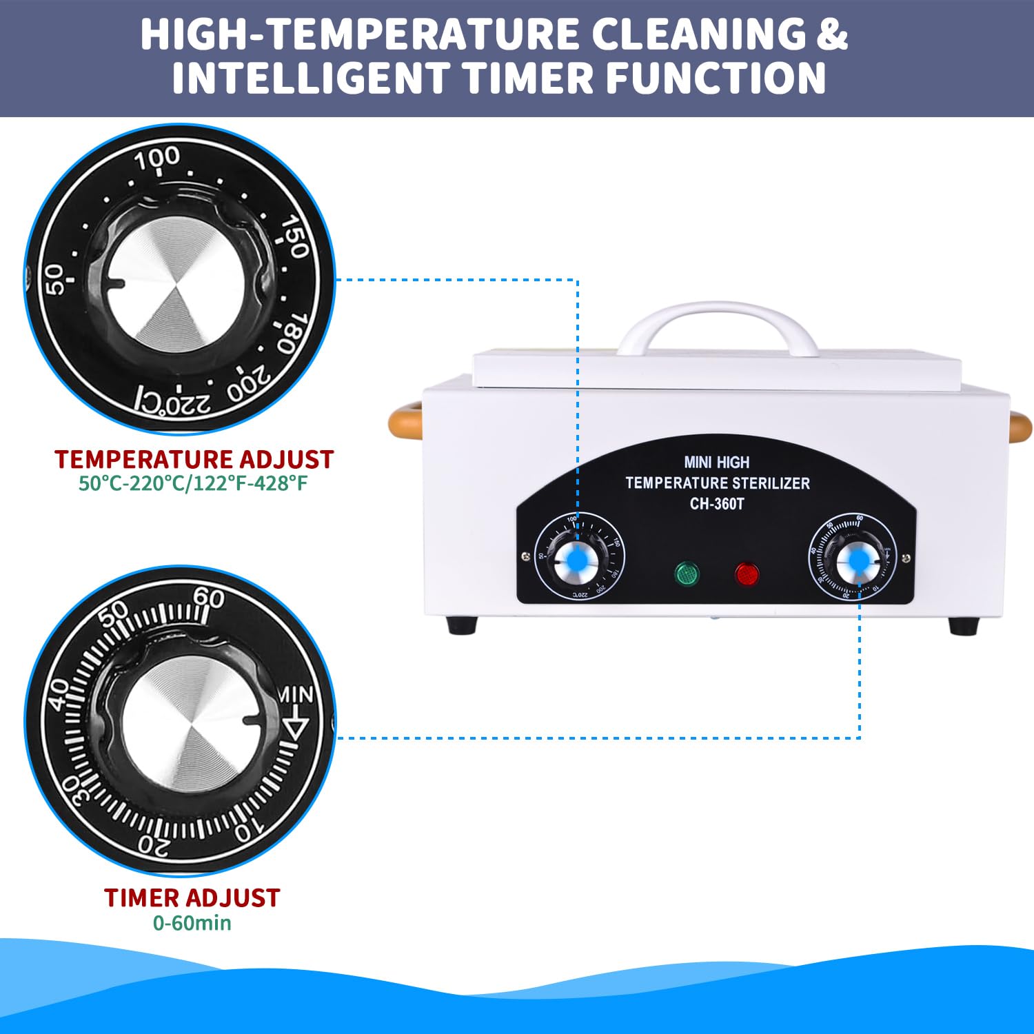 1.5L Heißluftsterilisator 220°C 300W Temperatur Einstellbar Sterilisator für Instrumente mit Timer Nagel Werkzeug Pinzetten Schere Sterilisator für Kosmetik Fusspflegestudios Friseursalon