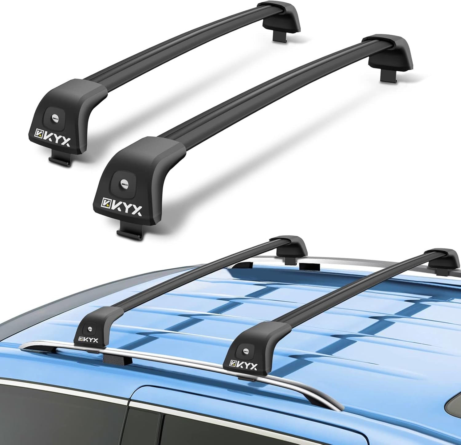 KYX DMS T-Track Design Roof Rack Cross Bars for 2020-2022 Explorer, Aviation Aluminum Crossbars Matte Black for Bike Luggage Rack Kayak Snowboard
