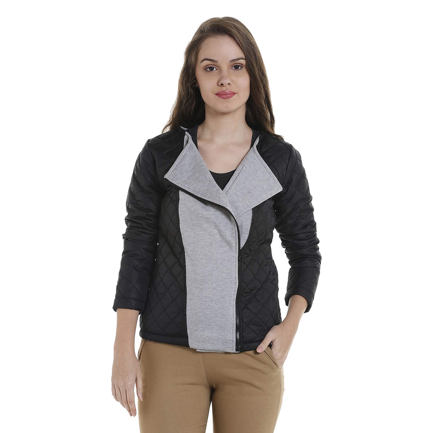 Campus Sutra Women's CottonShort Length Quilted Jacket in neutral
