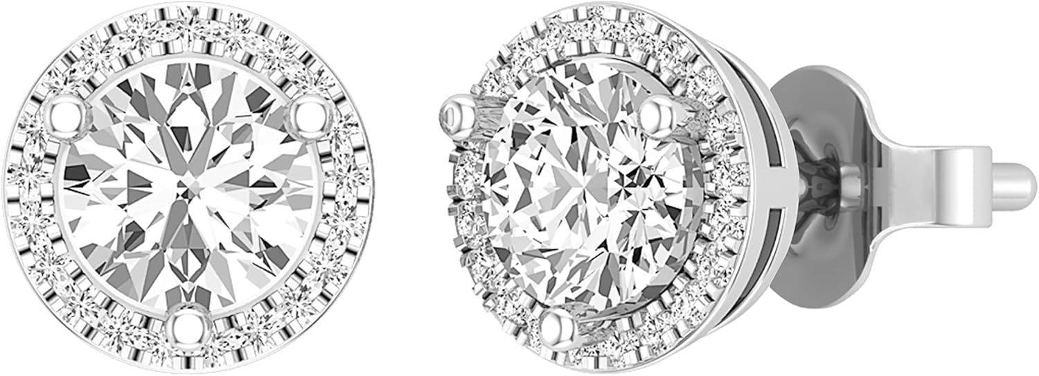 Dazzlingrock Collection Round Lab Grown White Diamond Double Halo Styles Post Stud Earrings for Her (Color H-I, Clarity SI2) in 925 Sterling Silver in Push Back
