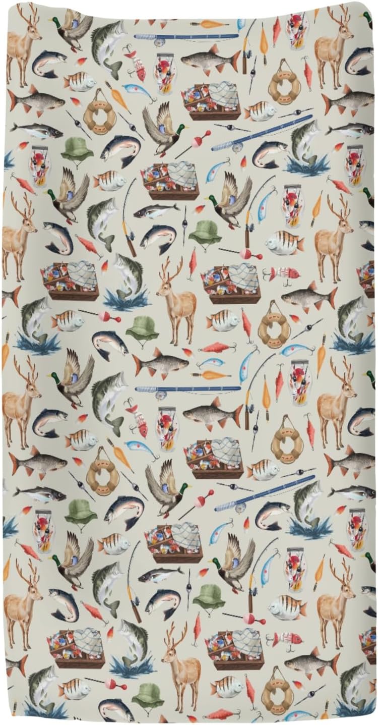 Vintage Hunting Fishing Baby Changing Pad Covers for Girls Boys Hunting Duck Deer Fishes Fitted Change Table Pad Covers Mats Outdoor Adventure Soft Diaper Change Table Sheets 32''×16''