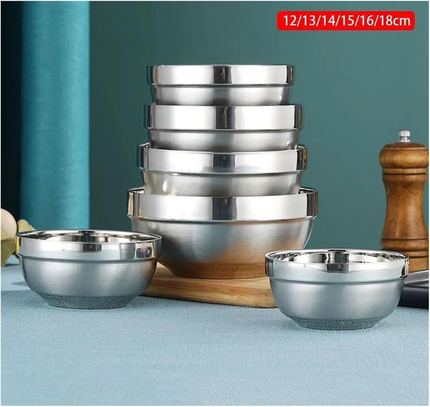 1Pcs 304 Stainless Steel Bowl Double Layer Thickened Soup Rice Canteen Anti Scalding(Black)