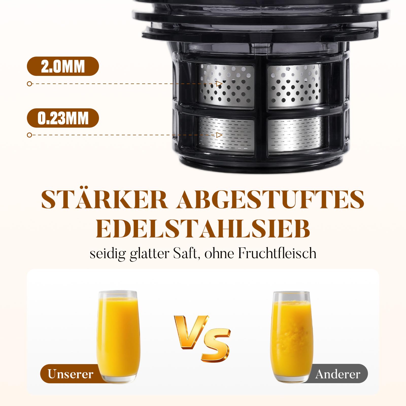 Entsafter Slow Juicer, große Öffnung von 130 mm, 1,9 L Fassungsvermögen, 250 W, Vorwärts/Rückwärtslauf, hoher Ertrag, leicht zu reinigen mit Bürste, schwarz matt