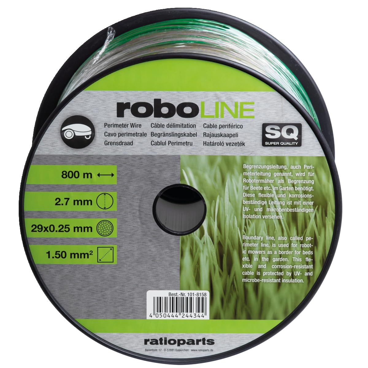 Ratioparts Cable de limitación para robot cortacésped de 2,7 mm de diámetro x 800 metros (cable de 1,5 mm²)